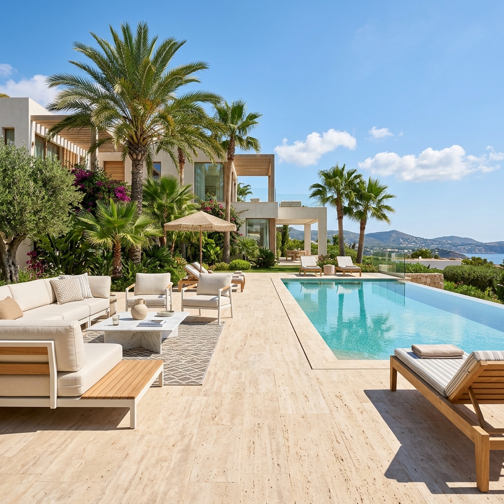 Chic Travertine Pool Patio