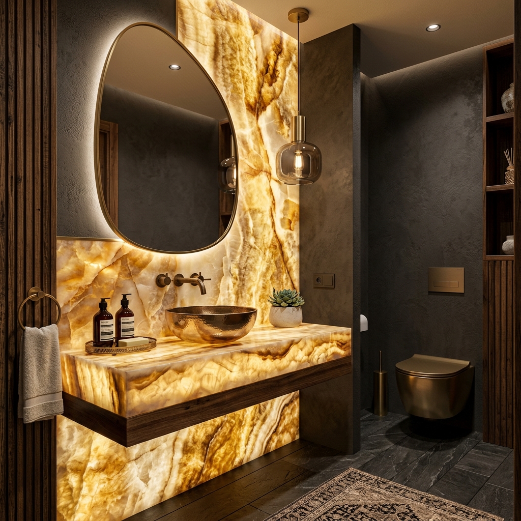 Exotic Honey Onyx Powder Room